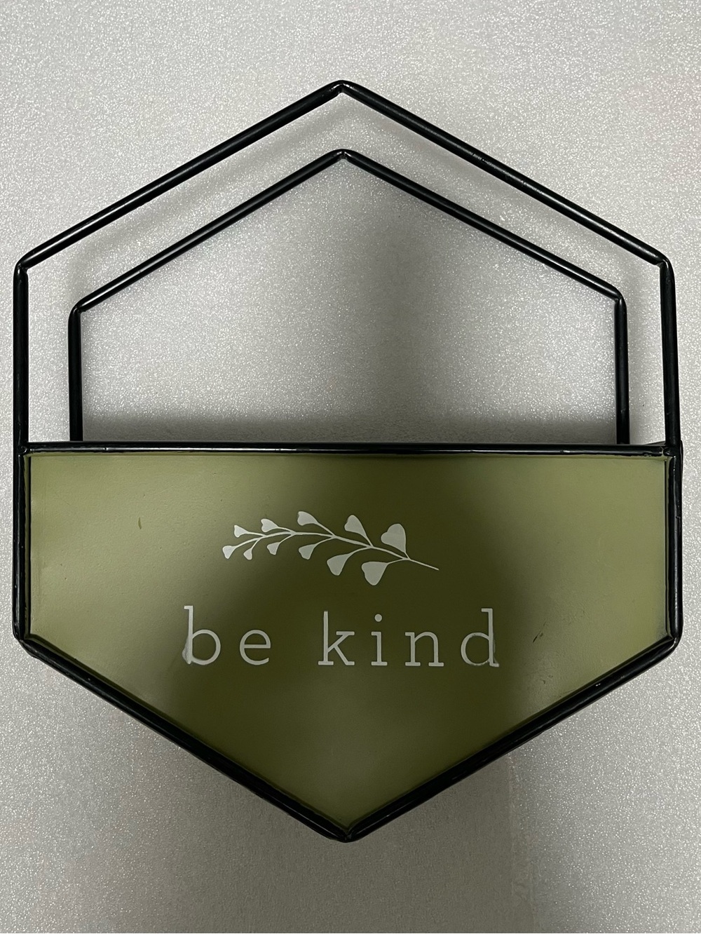 Retro “Be Kind” Olive Green hexagon Wall Decor sign Hanging Planter